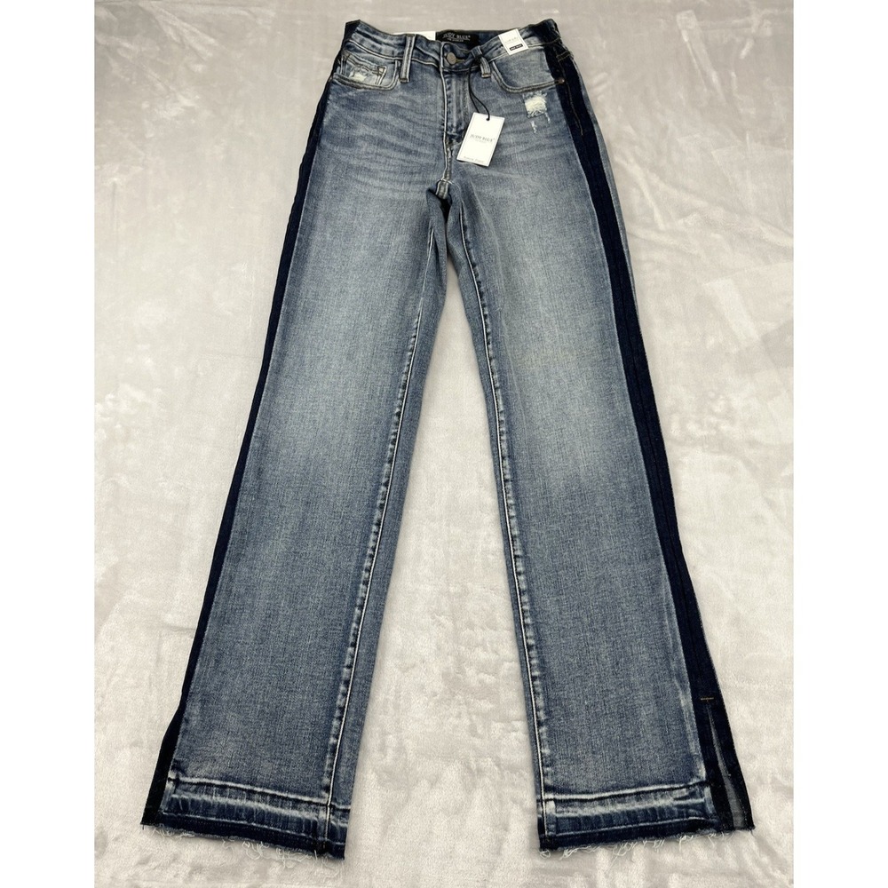 Judy Blue Jeans Women 3/26 Small Blue High Waist Straight Leg Raw Hem NWT
